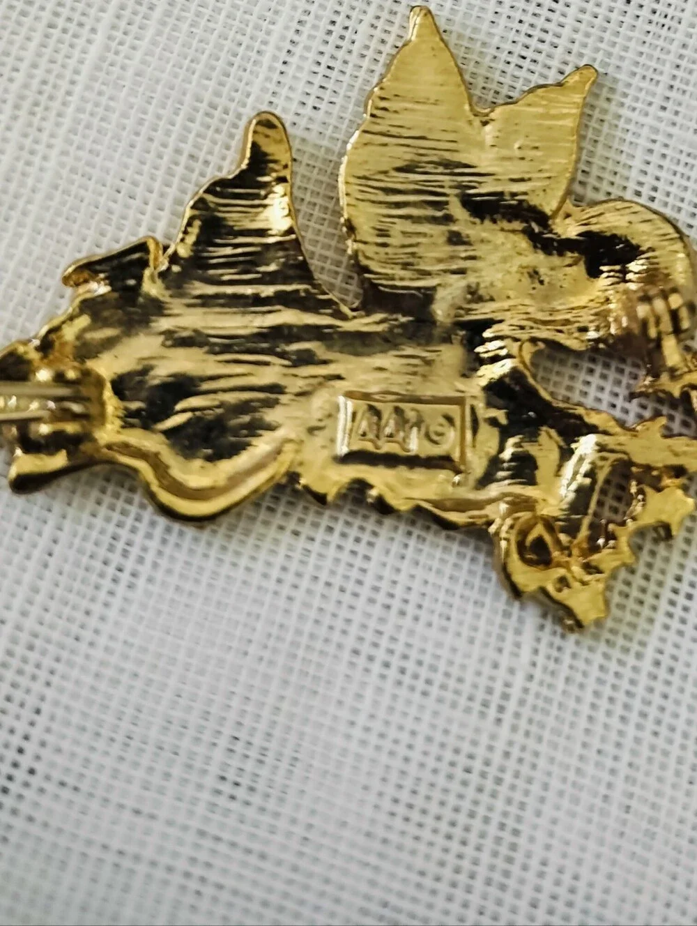 Vintage 1990s AAI Signed Angel Brooch Gold Tone Pearlescent Enamel Pin